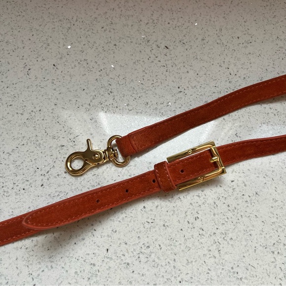 Tory Burch Orange Suede Gold Hardware Top Handle Crossbody Bag Purse - Picture 12 of 16